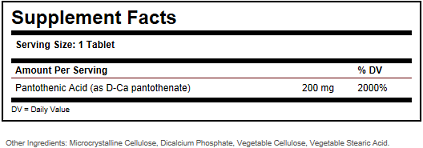 Solgar pantothenic acid 200 mg label